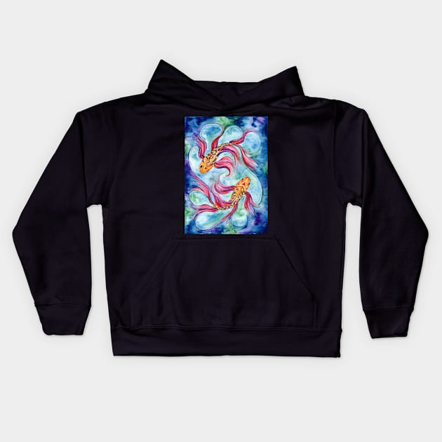 Watercolour Koi Kids Hoodie by EveiArt